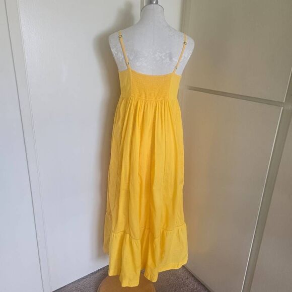 Anthropologie Maeve Yellow Pintuck Button Front Smocked Back Maxi Dress , EUC, S - Picture 10 of 16